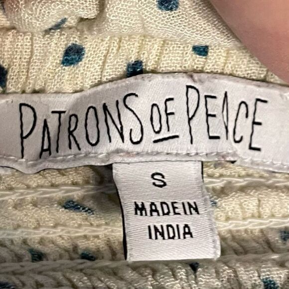 Patrons of Peace Polka Dot Halter Top Cream Navy Smocked Peplum‎ Ruched S - Picture 5 of 7